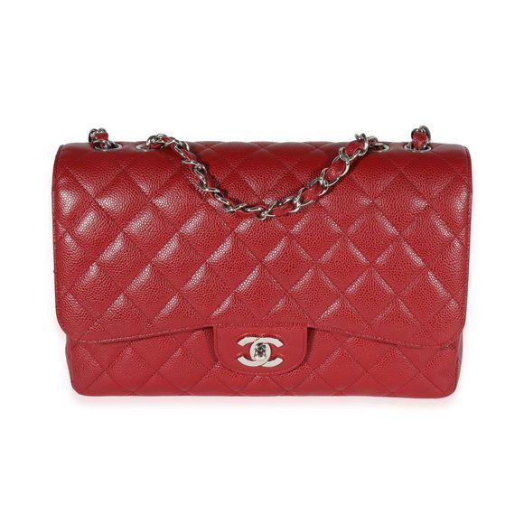 Chanel Red Quilted Caviar Jumbo Classic Single Flap Bag - Picture 1 of 8